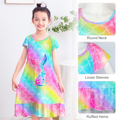 MHJY Girls Nightgowns Pajamas Unicorn Dress Rainbow Princess Girls' Nightgowns Sleep Shirts for Kids2