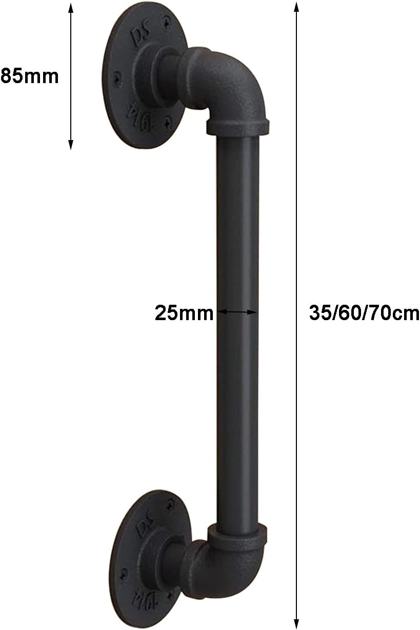 Barn Door Handle American Antique Pull Handles for Doors, Commercial Wooden Door Water Pipe Handle Black, Iron Push Pull Door Handle Interior Or Exterior,One Colorlength60Cm