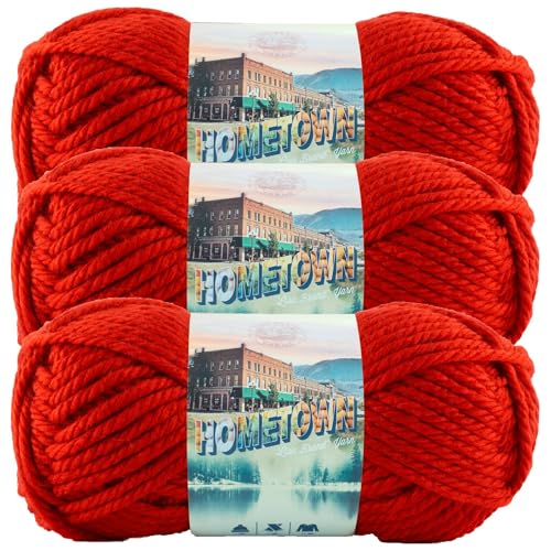 Image of Lion Brand Yarn Hometown Yarn, Super-Bulky Yarn for Knitting, Crocheting, and Crafting, 3 Pack, Cincinnati Red | Super Bulky Acrylic Fiber for Warm Crochet Blankets, Knit Winter Hats, Chunky Cardigans, Soft Scarves, Weaving