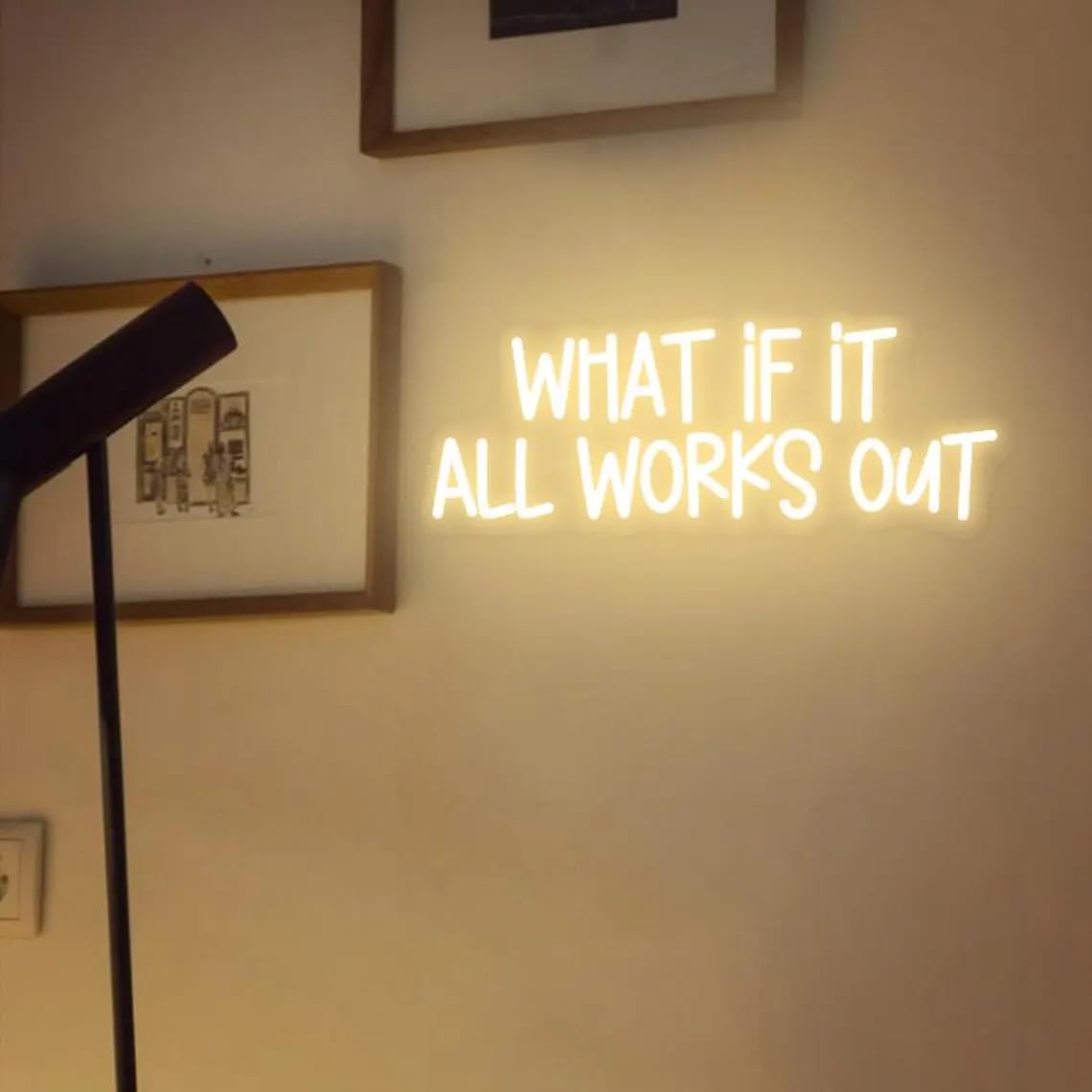 What If It All Works Out Wall Art Neon Sign, Positive Led Neon Sign, Apartment Aesthetic Wall Sign, Office Fashion Decor, Bedroom Light