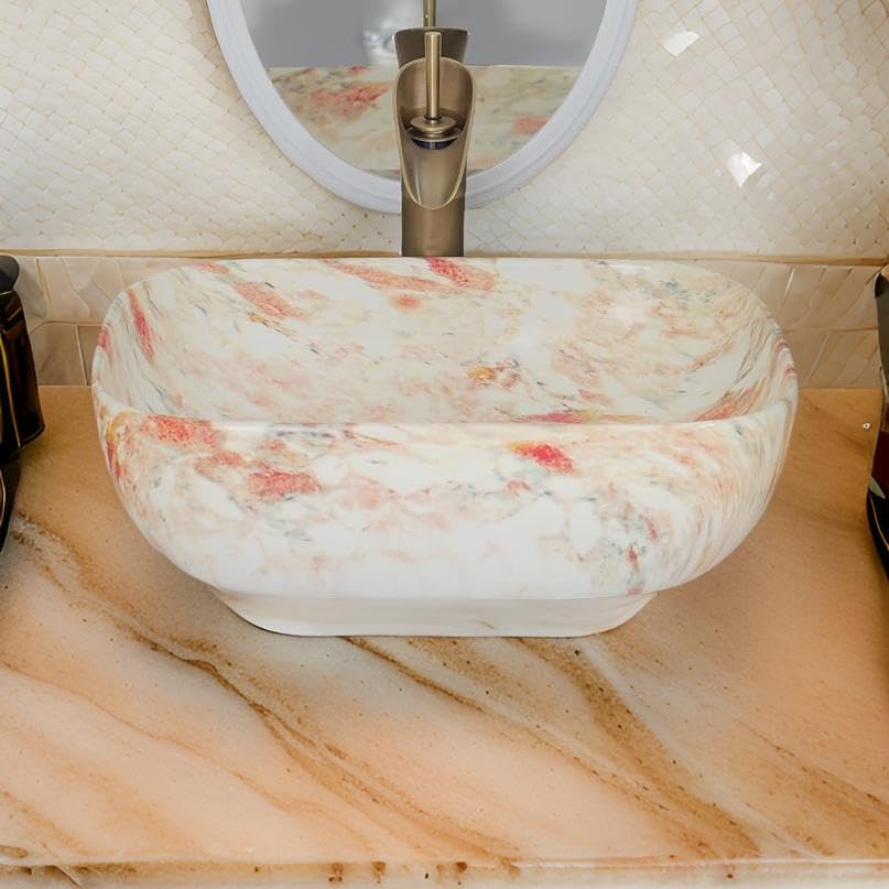 SEA SHORE Premium Wash Basin Countertop | Tabletop Ceramic Bathroom Sink | Wash Basin Over Counter | Wash Basin For Bathroom (46.5x32.5x13 CM, Multicolour) (B0CSVZK1PW) Amazon Price History, Amazon Price Tracker