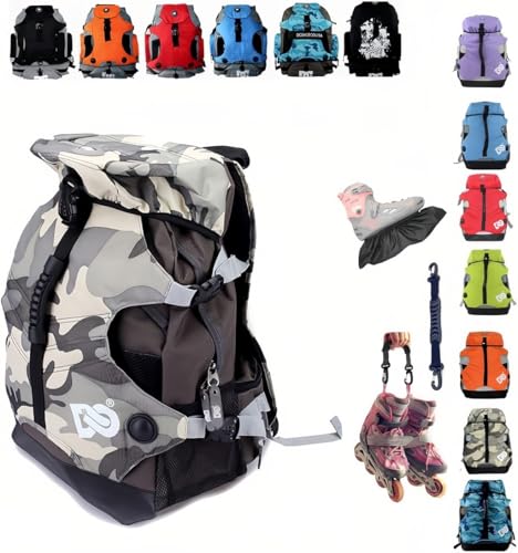 ZBH1985 Sac à dos à roulettes à compartiments multiples - Rangement extérieur pour patins à roulettes en ligne, quad, artistiques et chaussures de patinage sur glace