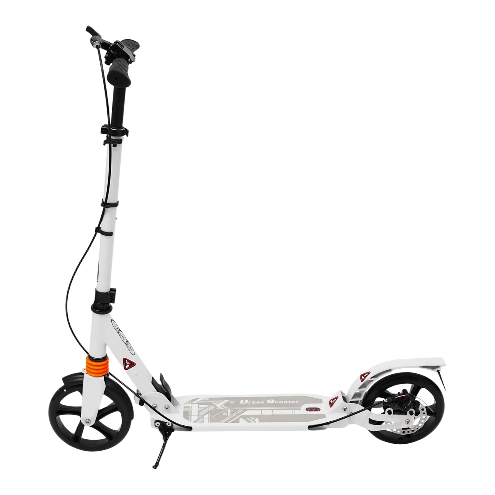 Patinete de ciudad plegable, altura ajustable, de aluminio para hasta 100 kg, cómodo patinete para adultos y jóvenes con frenos de disco dobles, color blanco