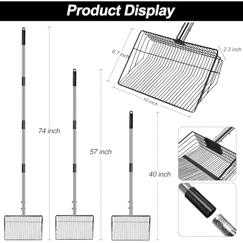 Image of 10 inch Large Chicken Poop Scooper for Sand for Shavings 74 inch Heavy Duty Pooper Scooper Long Handle Chicken Coop Scoop for Cleaning Tools and Rake 5-in-1 Sifting Shovel for Chicken Scoop supplies