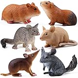 6pcs Rat Toys for Kids Realistic Mouse Figurine Plastic Rat Figurine Mouse Animal Toy Figures for Boys and Girls Mouse, Cavia Porcellus, Long-Tailed Chinchilla, Aardvark and Virginia Opossum