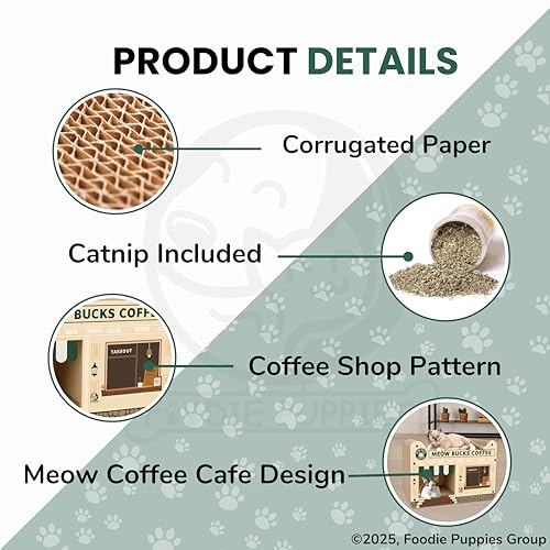Image of Foodie Puppies Cat Scratching Pad for Cats and Kittens - (Meow Bucks Coffee Scratcher) | Corrugated Cat Scratcher Cardboard for Indoor Cats, Kitten for Furniture Protection, Durable Texture Design