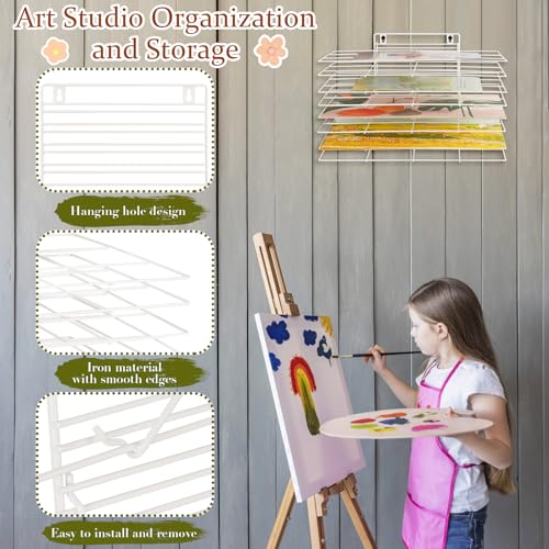 Image of Art Drying Rack for Classroom Paint Drying Rack Small Wall Art Storage Rack with 8 Removable Shelves for Classrooms and Art Studios (White, 8 Shelves)