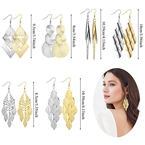 Hicarer 12 Pairs Drop Dangle Earrings Set Bohemian Long Fringed Metal Vintage Statement Earring for Women Mother's Day Gifts3