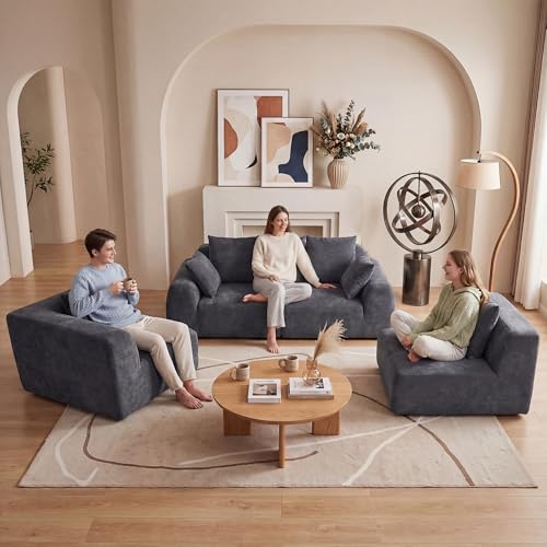 Image of KEIKI 118 inch Oversized Cloud Sectional Couches for Living Room, Comfy Velvet Curved Sectional Boneless L-Shape Chaise Sofa with Compression Memory Foam, No Assembly Modular Sofa for Home Space, Grey