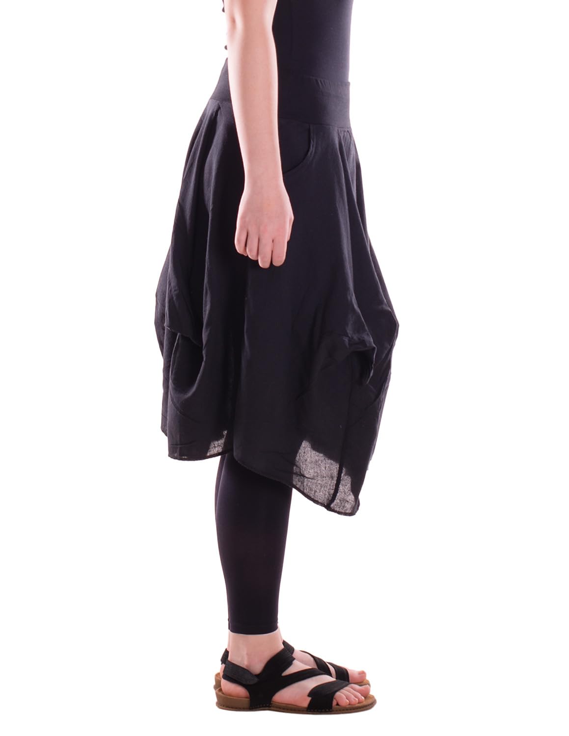 Vishes Alternative Bekleidung - Damen knielanger Rock 100% Baumwolle Vintage mit Taschen