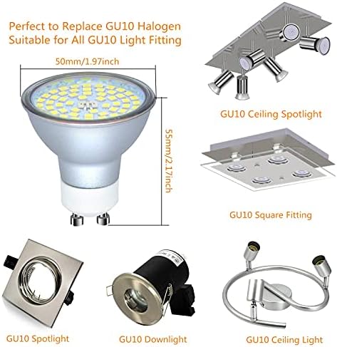 10x 4W GU10 LED Bulbs Cool White Spot Lights Replace 35W Halogen 6000K 240V for Ceiling Spotlight Downlight Fitting