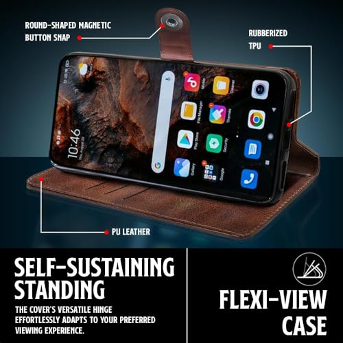 Image of WOW IMAGINE Shock Proof Flip Cover Back Case for Samsung Galaxy M04 | F04 | A04e (Magnetic Button Flip Case | Wallet Pockets & Stand | Leather Finish | Coffee)
