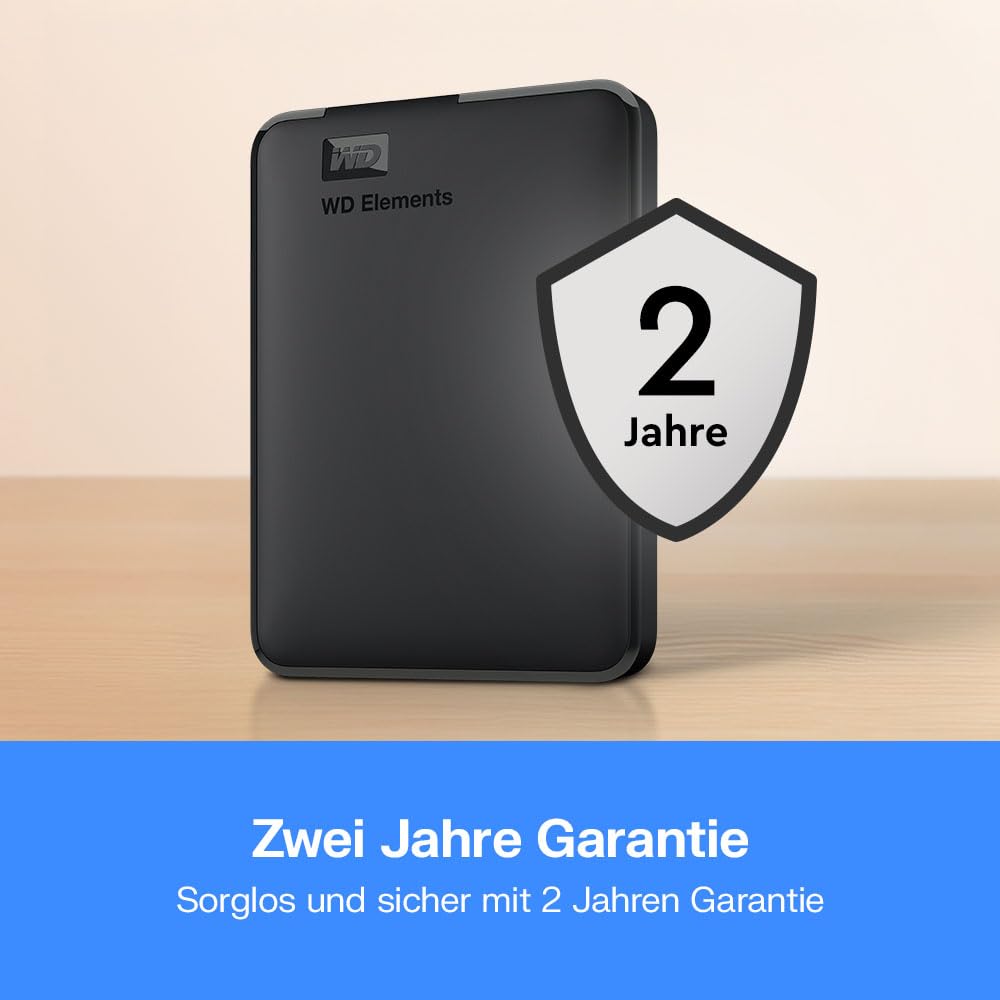 Western Digital Elements Portable externe Festplatte 2 TB (mobiler Speicher, USB 3.0-Schnittstelle, Plug-and-Play, für Windows formatiert) Schwarz