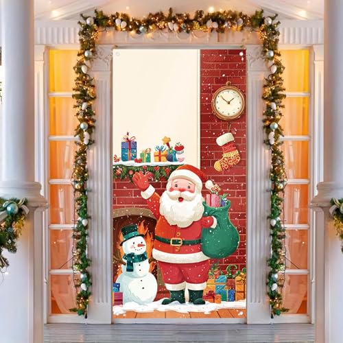Image of BlissYard Christmas Door Cover Santa Sack 35x71 Inch Polyester