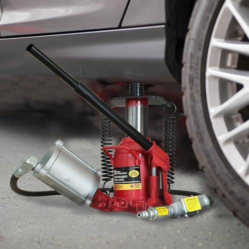 Image of BIG RED TQ20006D-1 Torin Welded Low Profile Pneumatic Hydraulic Car Bottle Jack: Aluminum Alloy Pump and Unique Slow Release Equipment for Auto Repair and House Lift, 20 Ton (40,000 LBs) Capacity, Red