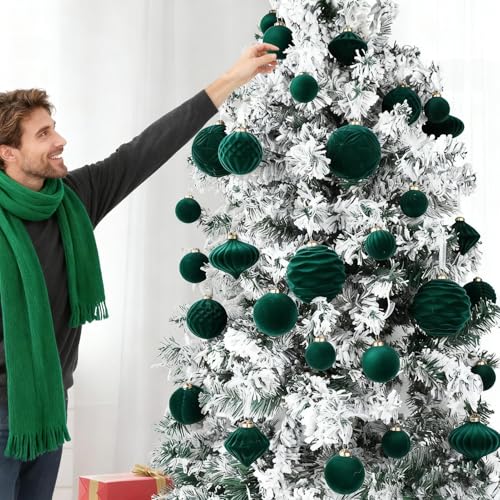 Décorations de Noël en velours floqué – Ensemble de 36 pièces de fête