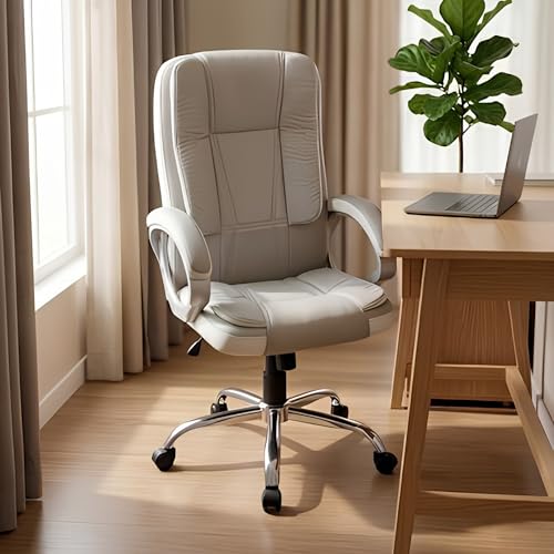 Image of activa Ergonomic Office Chair | Leatherette Seating Chair with Adjustable Height | 3-Year Warranty | 360 Revovling Chair| Comfortable Padded Seating /Suitable for Office /Study (Venture, White & Grey)