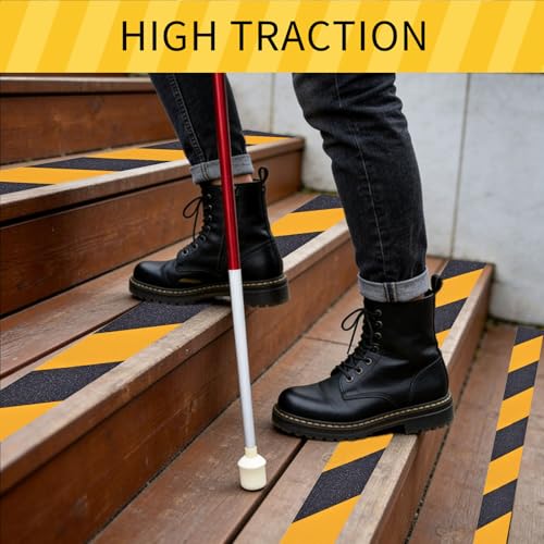 Image of Black & Yellow Anti-Slip Stair Treads Tape, 2 inch x35FT Heavy Duty Non-Skid Grip Tape for Indoor /Outdoor Steps, Bathroom & Pool - PVC Waterproof Safety Traction Tape