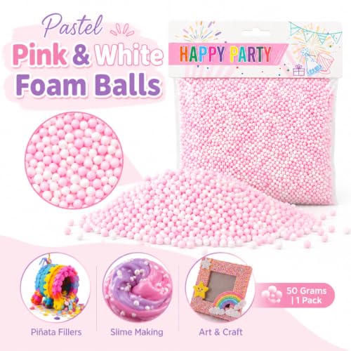 Image of Wanna Party Pink Foam Balls Pack, Pastel Mini Foam Beads for Pinata Fillers, Goodie Bag Fillers, Slime Making, Art & Craft Projects, Gift Packing and Party Activities