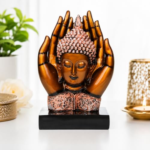 Image of ZAICUS Buddha Head in Praying Hands Showpiece for Home Decor, Meditating Buddha Statue, Spiritual Tabletop Figurine for Living Room, Office Desk & Zen Decoration