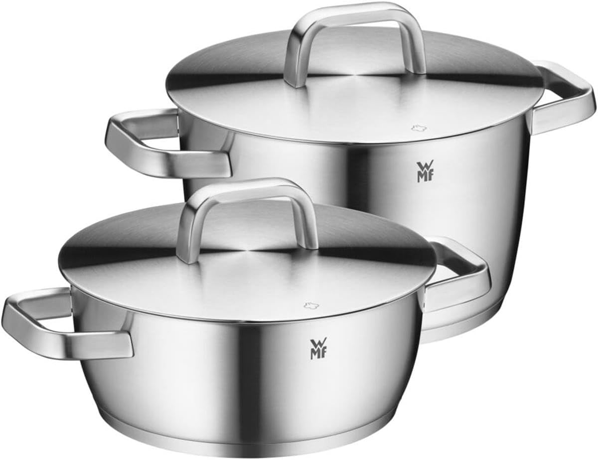 WMF Iconic Induction 2-Piece Saucepan Set with Metal Lid, Polished Cromargan Stainless Steel, Induction Pots Set, Uncoated