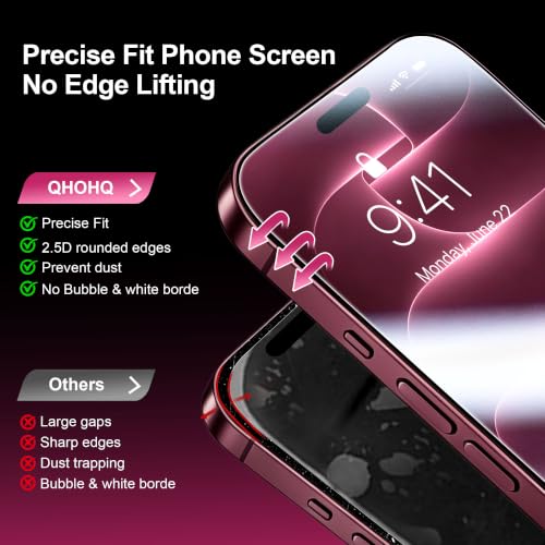 QHOHQ for iPhone 18 Pro Max Screen Protector, 9H+ Tempered Glass, 3+3 Pack - image 4