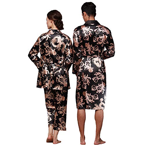 Image of ZUEVI Men's Kimono Robe Silk Satin Long Sleeve Spa Bathrobe Lightweight Soft Silky Pajamas Robes