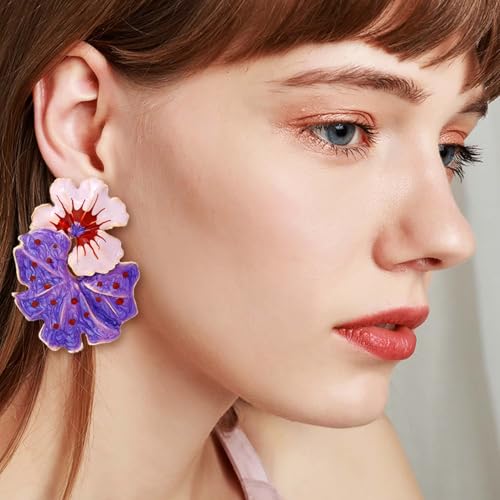 Large Flower Earrings Studs Dangle Enamel Statement Earrings Big Exaggerated Floral Earrings Jewelry for Women4