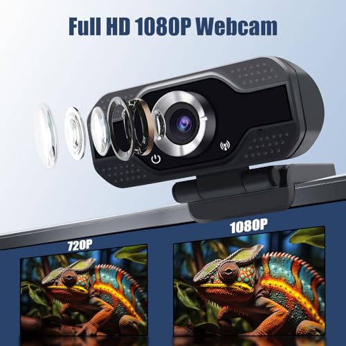 IFaca Webcam Full HD 1080p avec Deux Microphones,Upgraded Autofocus, 30fps,avec réduction du Bruit,avec Privacy Shutter,Webcam USB Plug and Play pour vidéoconférence/appels en Ligne/Streaming en – Image 3