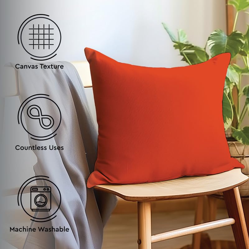 Encasa XO Cotton Throw Pillow Covers Set of 2 I 16x16 in (40x40 cm) - Brick I No Insert I Plain Square Pillowcases I Machine Washable - Image 4