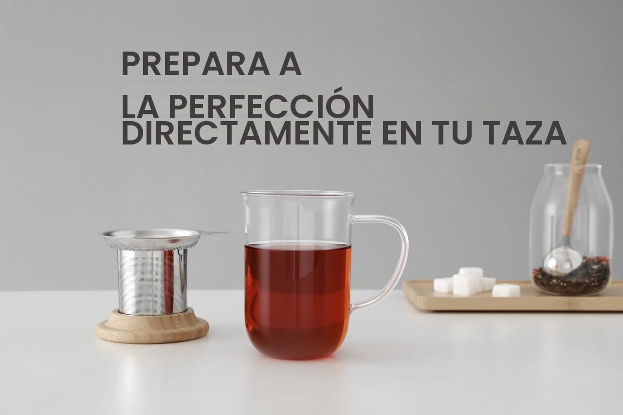 VIVA Taza de Te de Doble Pared con Asa y Colador, Cristal, 500 ml | Cristal termico de doble pared con colador de acero inoxidable, para te en hojas