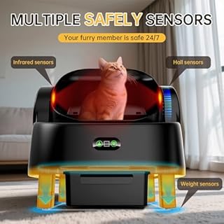 Automatic Cat Litter Box Self Cleaning Litter Box for Cats, Litiere Pour Chat Autonettoyant, Large Top Entry Automatic Litter Box with APP Control, Multiple Safety Sensor, 1 Trash Bags 1 Mat