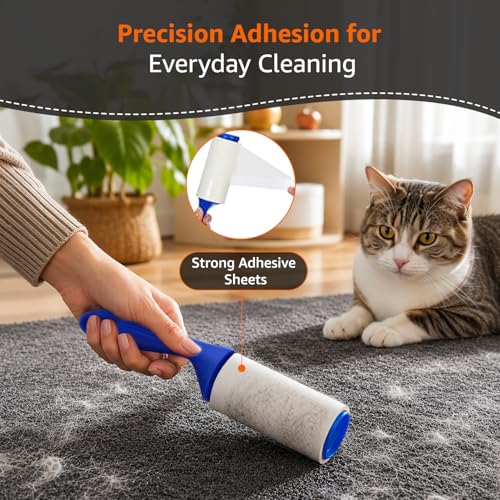 Image of Amazon Basics Pet Hair Remover Lint Roller | 5 rolls and 60 sheets each roll | Strong Adhesive Sheets | Easy Peel-Off Design | Ergonomic Grip | Multi-Surface Cleaner for Clothes, Sofas, Fabric and Car Seats