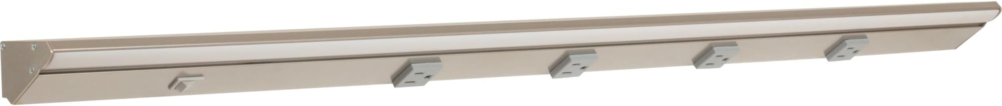 Task Lighting 36-1/2" High Output Direct Voltage Series Lighted Power Strip, Single-White, 1200 Lumens Fixture, Satin Nickel Finish, Grey Receptacles, Warm White 2700K