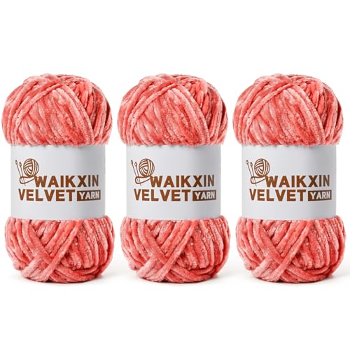 Image of 3 Pack Chunky Chenille Yarn for Crocheting, Baby Yarn for Crocheting Soft, Plush Velvet Yarns, 300g (262.4 yds) Fluffy Yarn for Crochet Amigurumi (3 Cameo Brown)