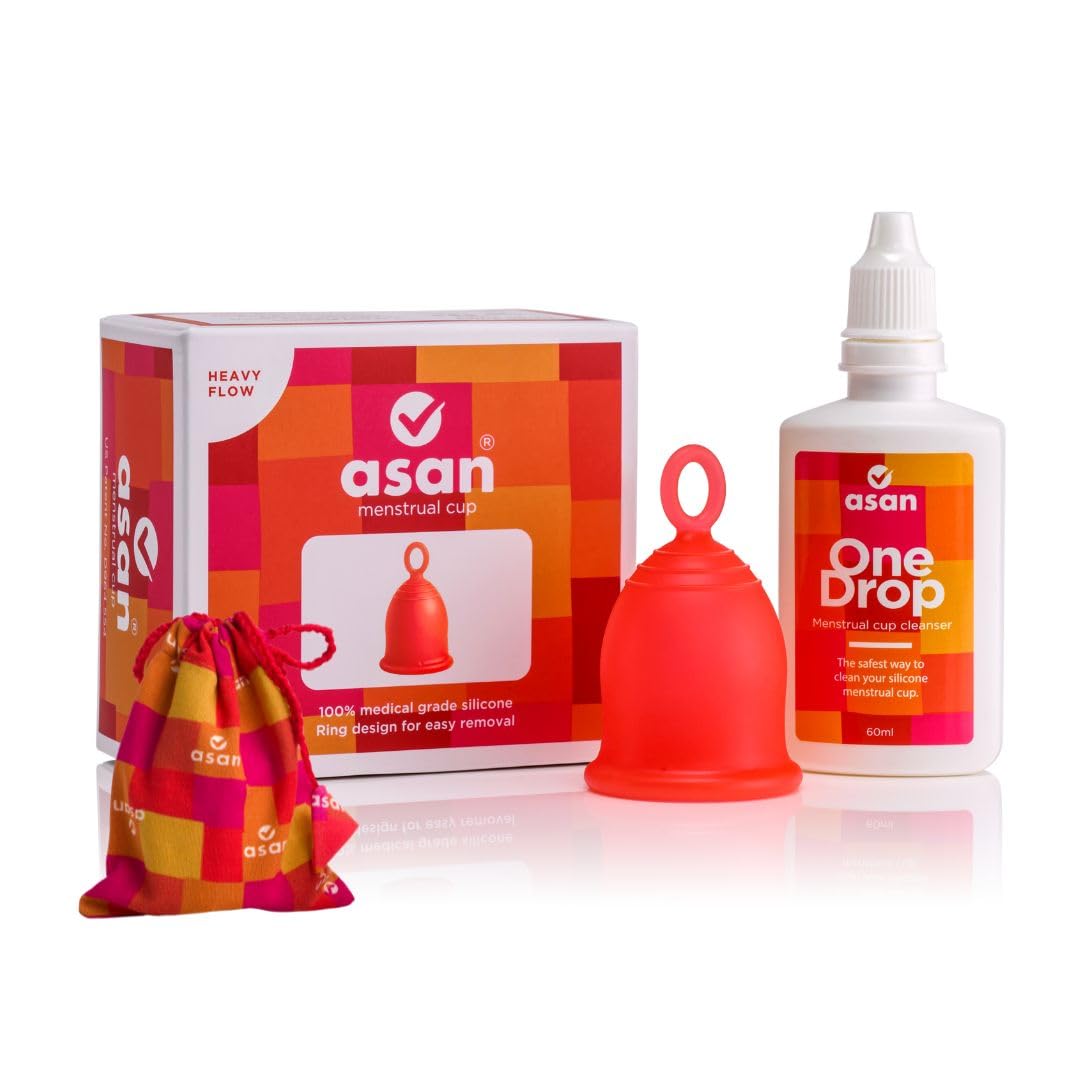 Asan menstrual cup (Heavy flow) + Asan OneDrop Cleanser Combo Pack | Easiest cup to use I Special ring design | Premium medical grade silicone | Natural Period Cup Wash | Kills 99% bacteria