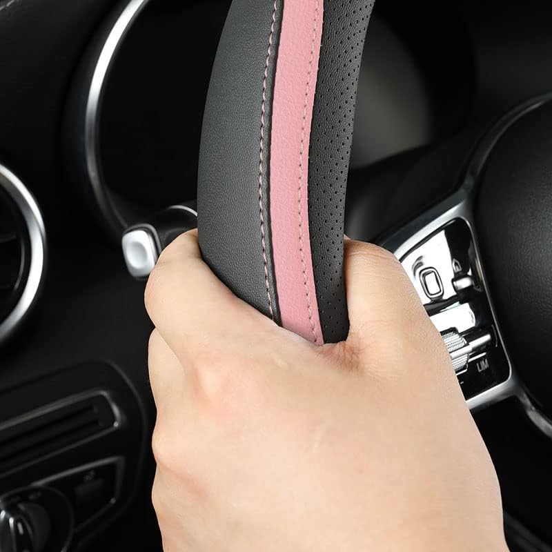 Szttswamp Car Steering Wheel Cover, Microfiber Leather Pink 14.5-15 Inch