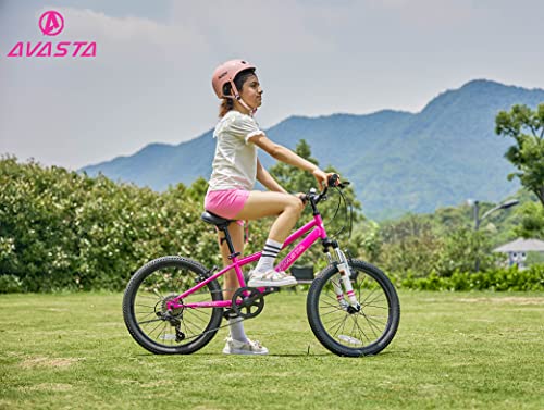 Avasta 20'' Kids Mountain Bike For 5 6 7 8 9 Years Old Boys Girls With Suspension Fork,6 Speeds Drivetrain, Pink #TOP3