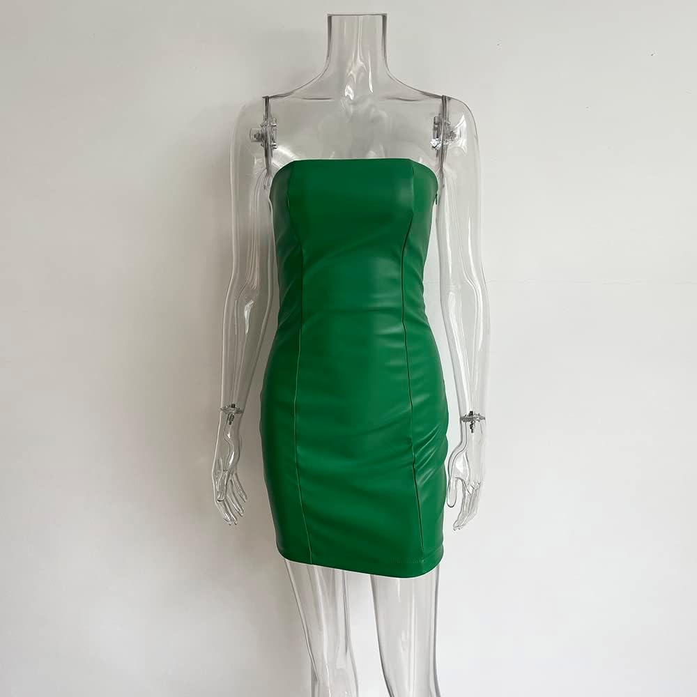 XLLAIS Women Sexy Off Shoulder Faux Leather Strapless Tube Top Mini Dress Bodycon Party Clubwear Dress - Image 3