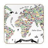 Paquet de 6 sous-Verres pour Table Basse,Carte du Monde colorée,sous-Verres en Cuir pour la Maison pour Boissons