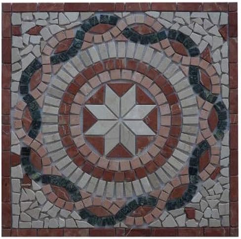 Estile Mosaico Marmor Rosone 66x66cm - Windrose Mosaik Naturstein Grau Creme