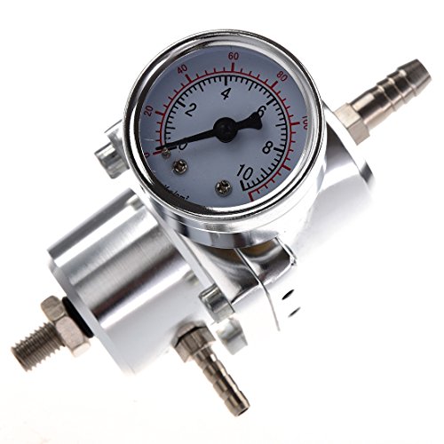 Régulateur de pression d'essence universel réglable manomètre argent tuning voiture
