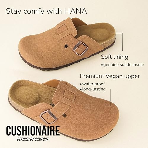 Image of CUSHIONAIRE Hana Womens Clogs | Comfortable Vegan Suede Clogs for Women | Slip On Potato Shoes with Cork Footbed & Arch Support | Memory Foam, Wide Widths Available