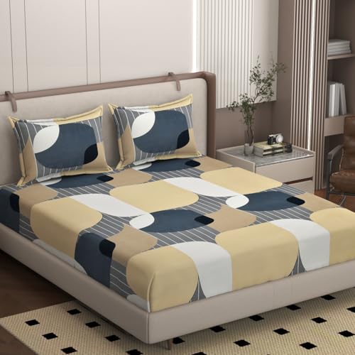 Image of King Size Bedsheet | Savannah Cotton Blended Fitted King Size with Two Pillow Covers |250 TC |King Size Bed Sheet | Anti-Wrinkle, Deep Corners, Hotel-Style Comfort & Stylish Decor(78x72 inches)