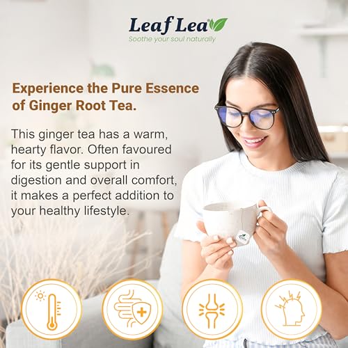 Image of LeafLea Ginger Root Tea Bags, Real Ginger Herbal Tea, 80 Count
