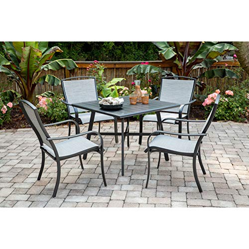 Hanover Foxhill 5-Piece Outdoor Dining Set, 4 Sling Chairs and 38\" Slat Table, All-Weather Commercial Grade Aluminum, Patio Dining Set for 4 for Backyard, Porch, Deck, Gunmetal