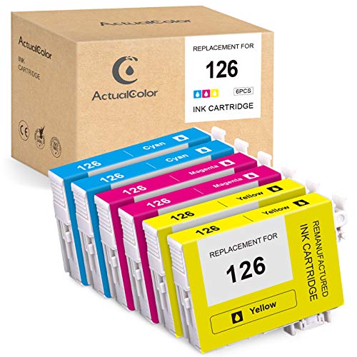 ActualColor C Remanufactured Ink Cartridge Replacement for Epson 126 T126 for Workforce 645 840 845 60 520 630 633 635 NX430 WF-3520 WF-7510 Printer Ink (2 Cyan 2 Magenta 2 Yellow, 6-Pack)