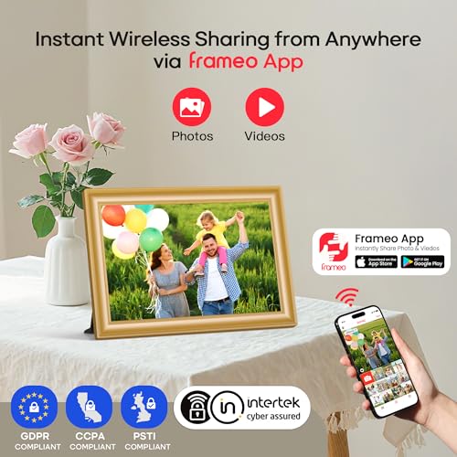 Image of Frameo 10.1 inch WiFi Digital Picture Frame with 32GB Memory, 1280 x 800 IPS HD Touch Screen Electronic Photo Frame, Auto-Rotate, Slideshow, Wall Mountable, Share Photos /Video Remotely Anywhere
