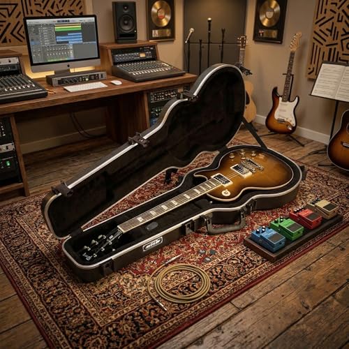 Image of SKB Hardshell Travel Case for Les Paul Type Electric Guitars or Replicas, Molded In Bumpers for Protection, Plush Lined Interior and Latches, Black