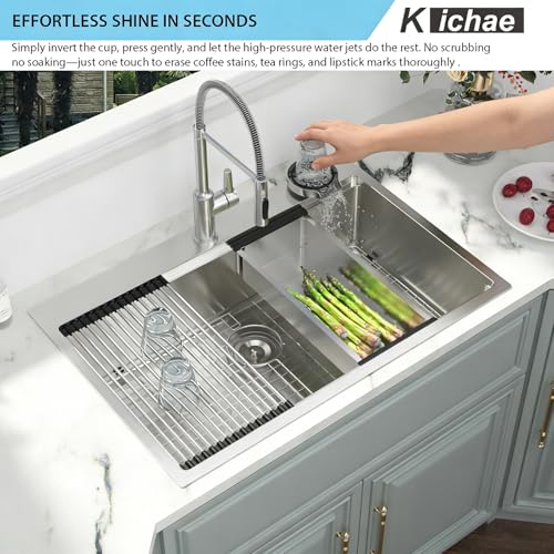 Image of Kichae 30 Kitchen Sink Drop In - 30 inch x 22 inch Drop Sink Stainless Steel 16 Gauge Ledge Workstation Single Bowl Topmount Overmount Kitchen Sink Handmade Basin with Glass Rinser